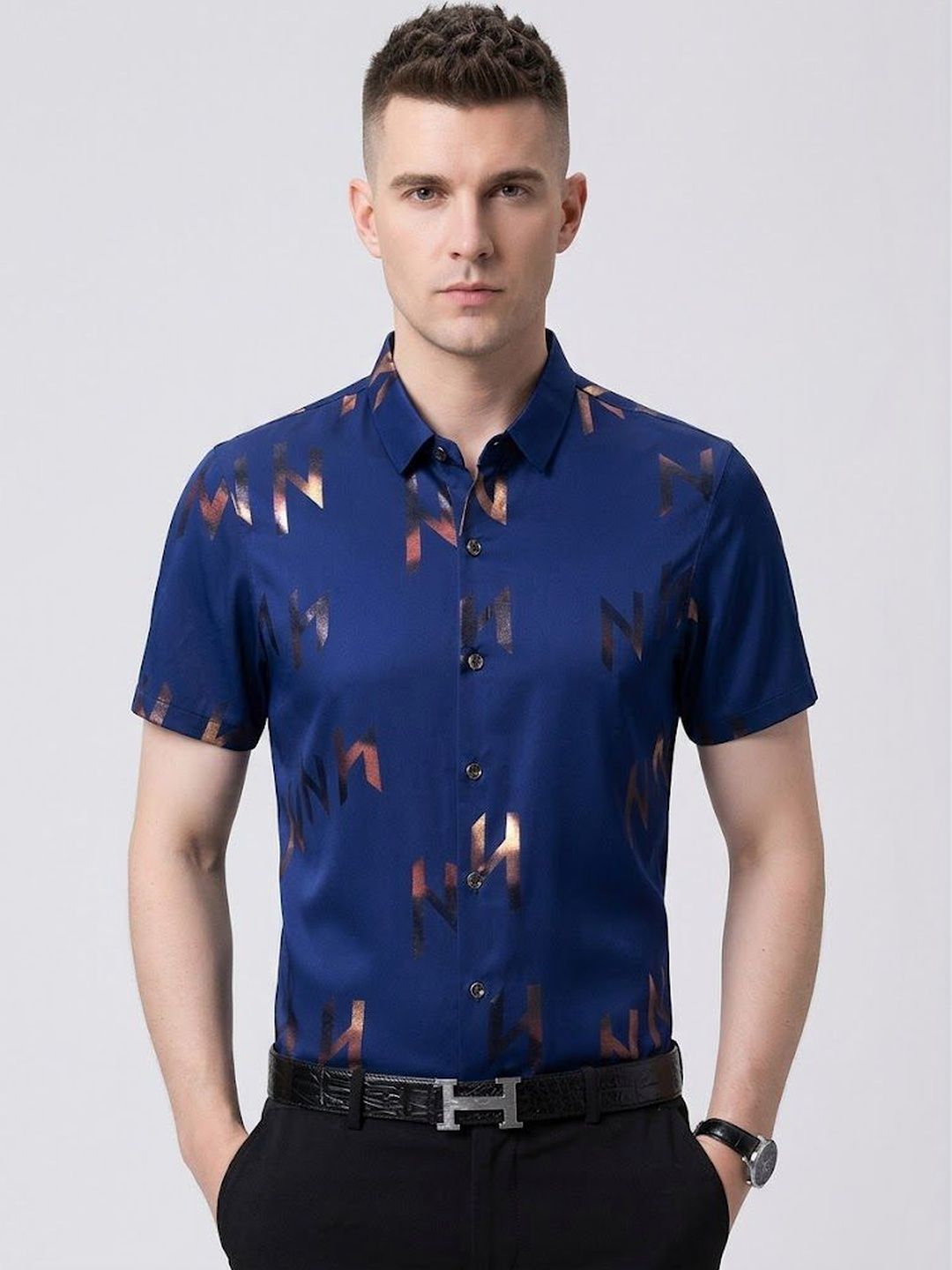StyleCast x Revolte StyleCast x Revolte Men Typography Printed Spread Collar Short Sleeves Casual Shirt
