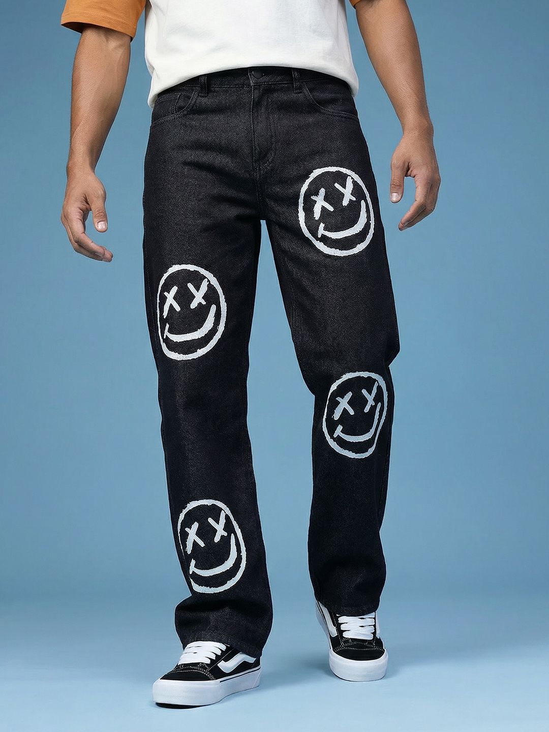 HERE&NOW Men Baggy Fit Printed Pure Cotton Jeans