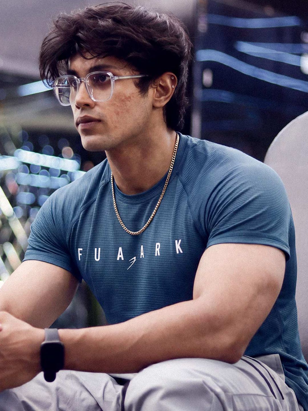 FUAARK Men Anti Odour Checked Slim Fit T-shirt