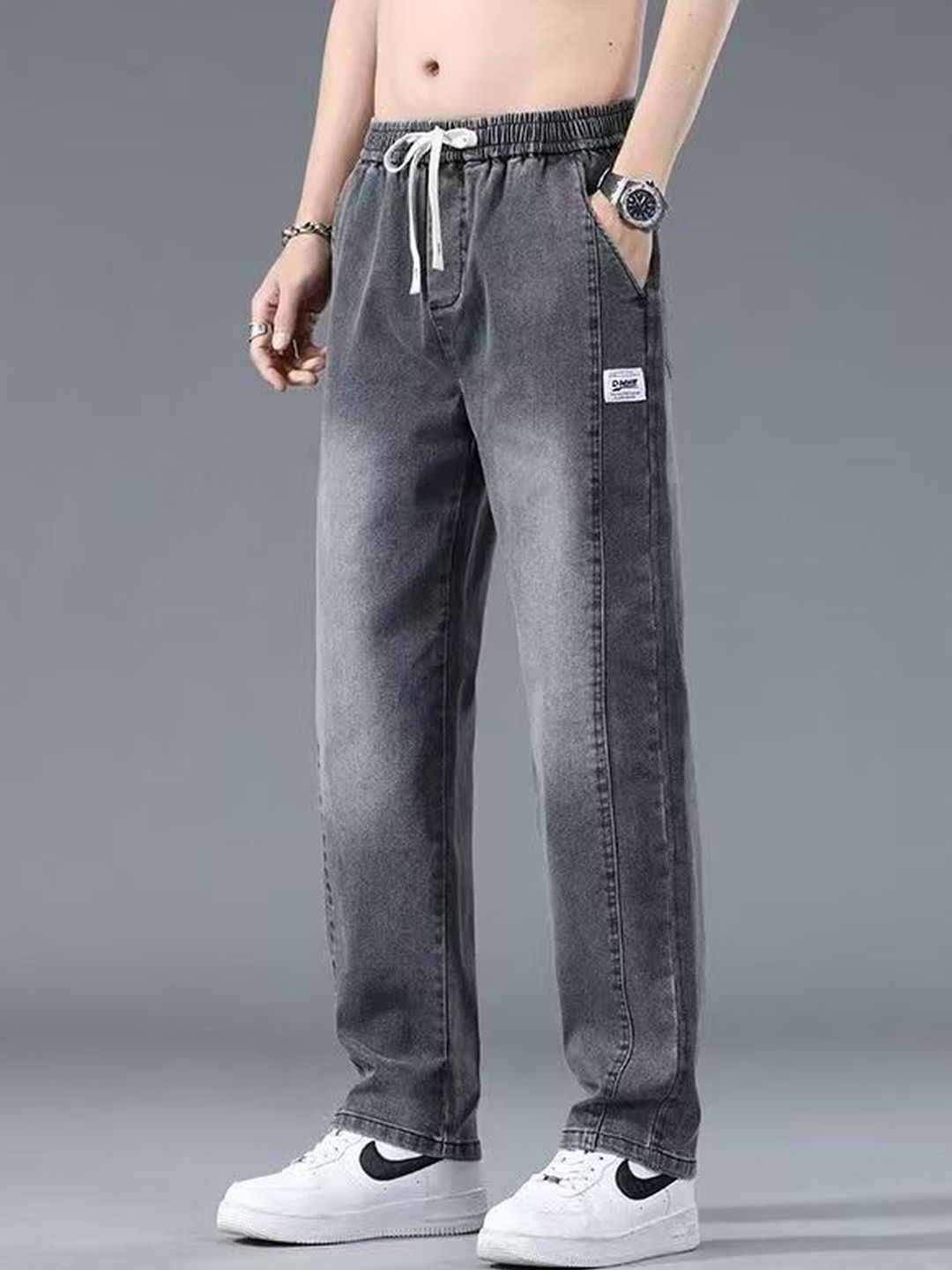 ANDREW HILL ANDREW HILL Men Straight Fit Mid-Rise Light Fade Stretchable Jeans