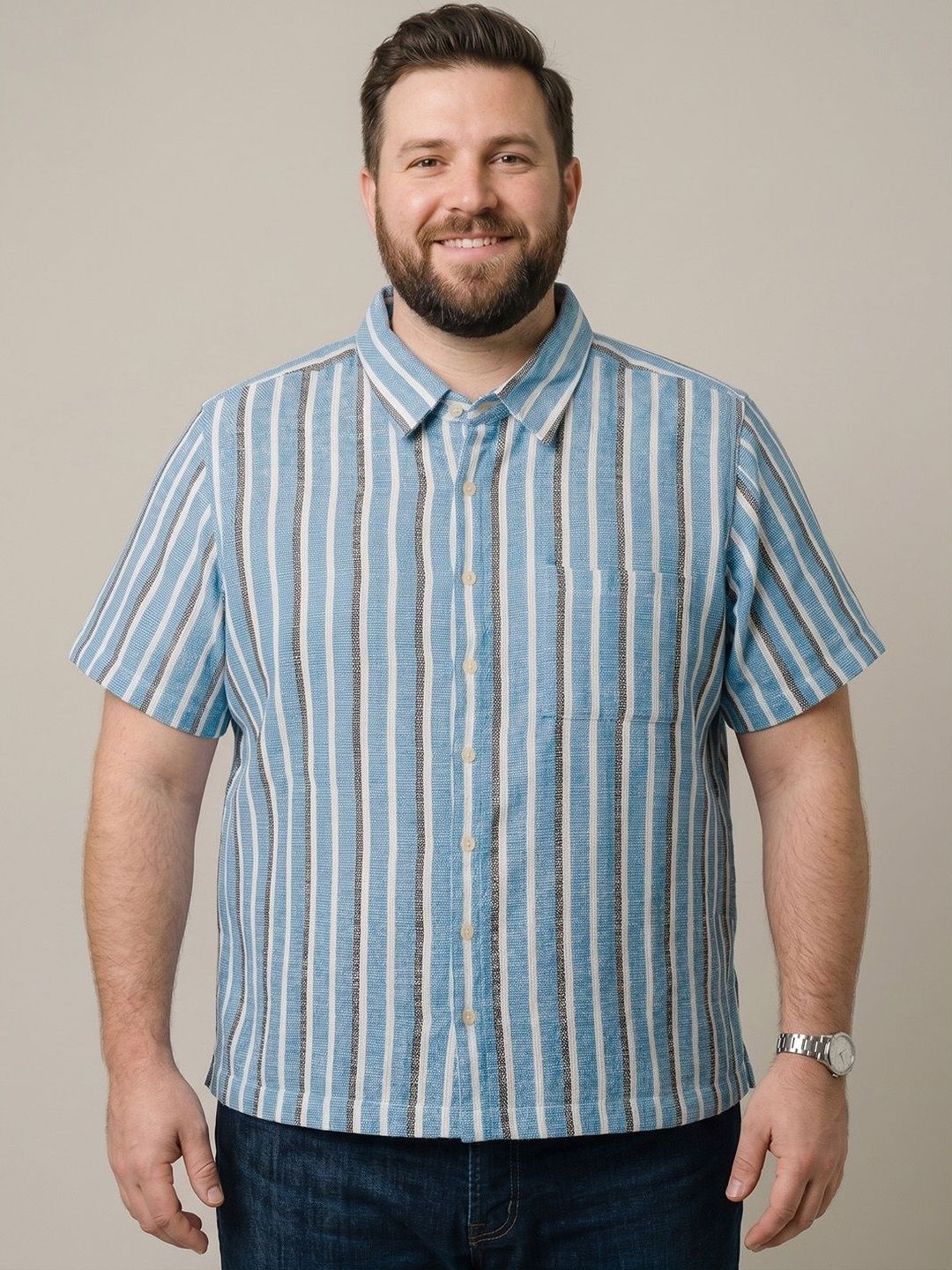 bigbanana Men Plus Size Classic Striped Casual Shirt