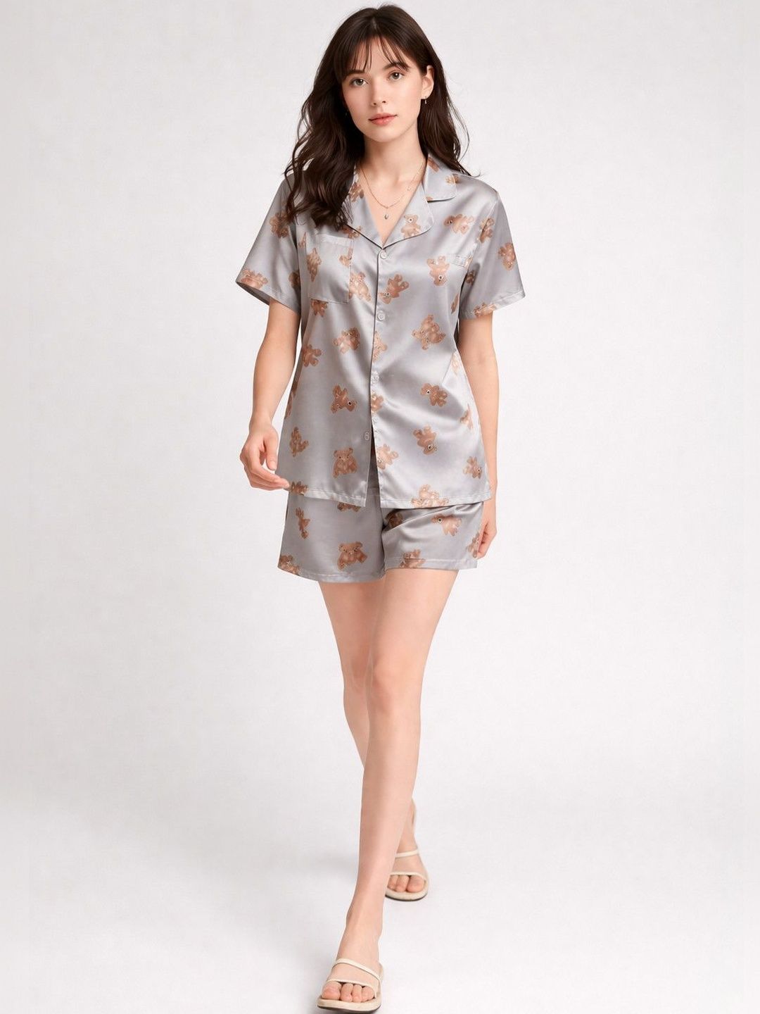 chinese dress ladies Buy Play Loungewear Casual Night Dresses for Women Girls Silky Satin Short  Sleeve S Nighty | Sleepwear Nightsuits| Nightwear Two Piece Outfits Button  Short Set Summer Wear main image 0