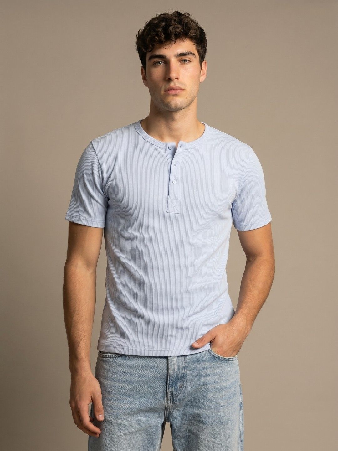 glitchez Self Stripe Textured Round Neck Knitted T-shirt