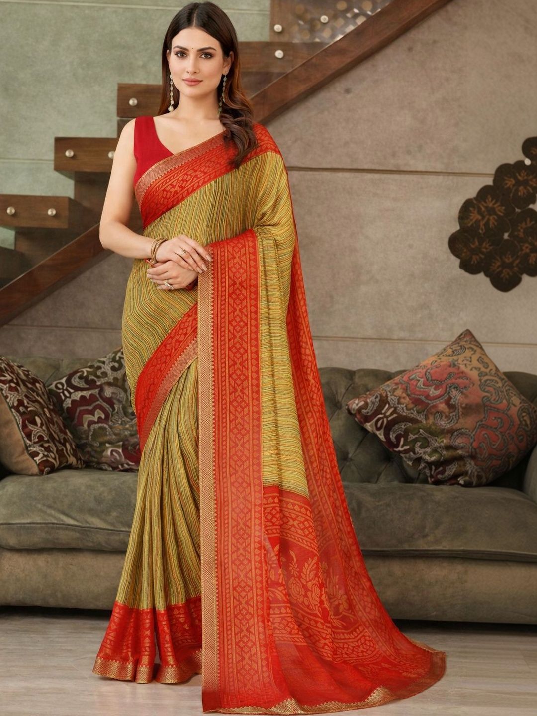 Sangria Printed Sarees With Unstitched Blouse Piece