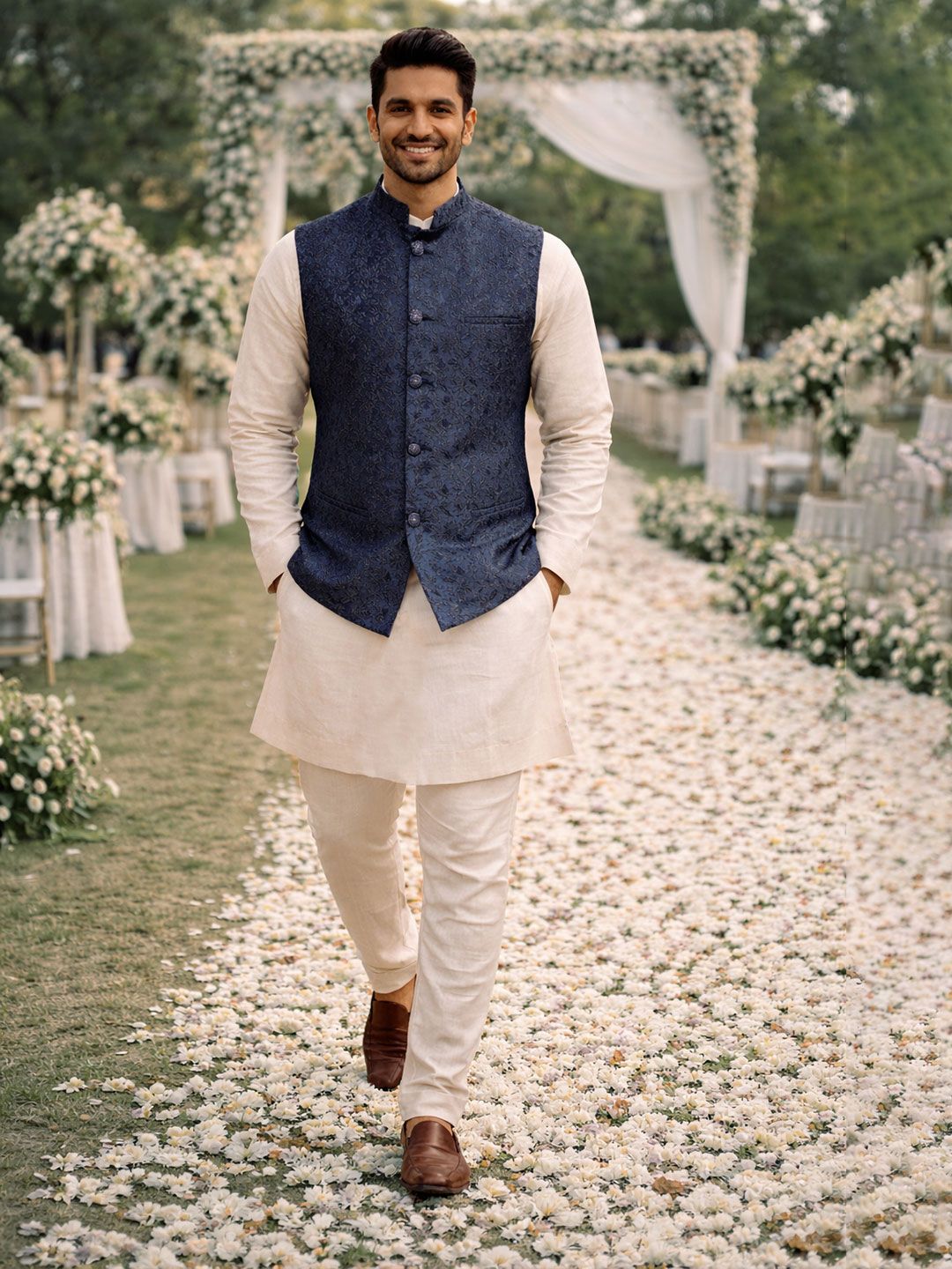 House of Pataudi Woven Design Nehru Jackets