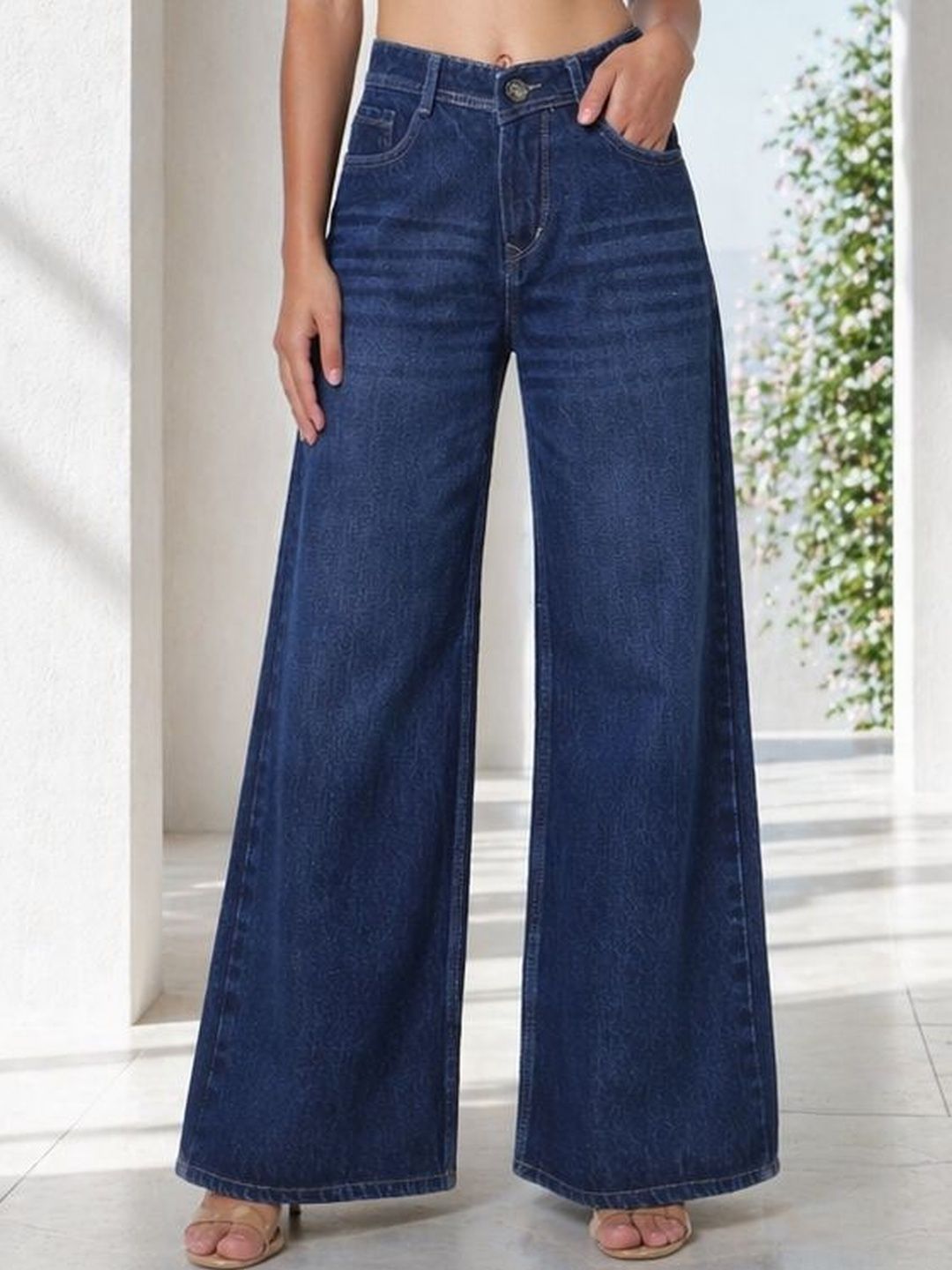 COY COY Women Comfort Wide Leg High-Rise Light Fade Stretchable Jeans