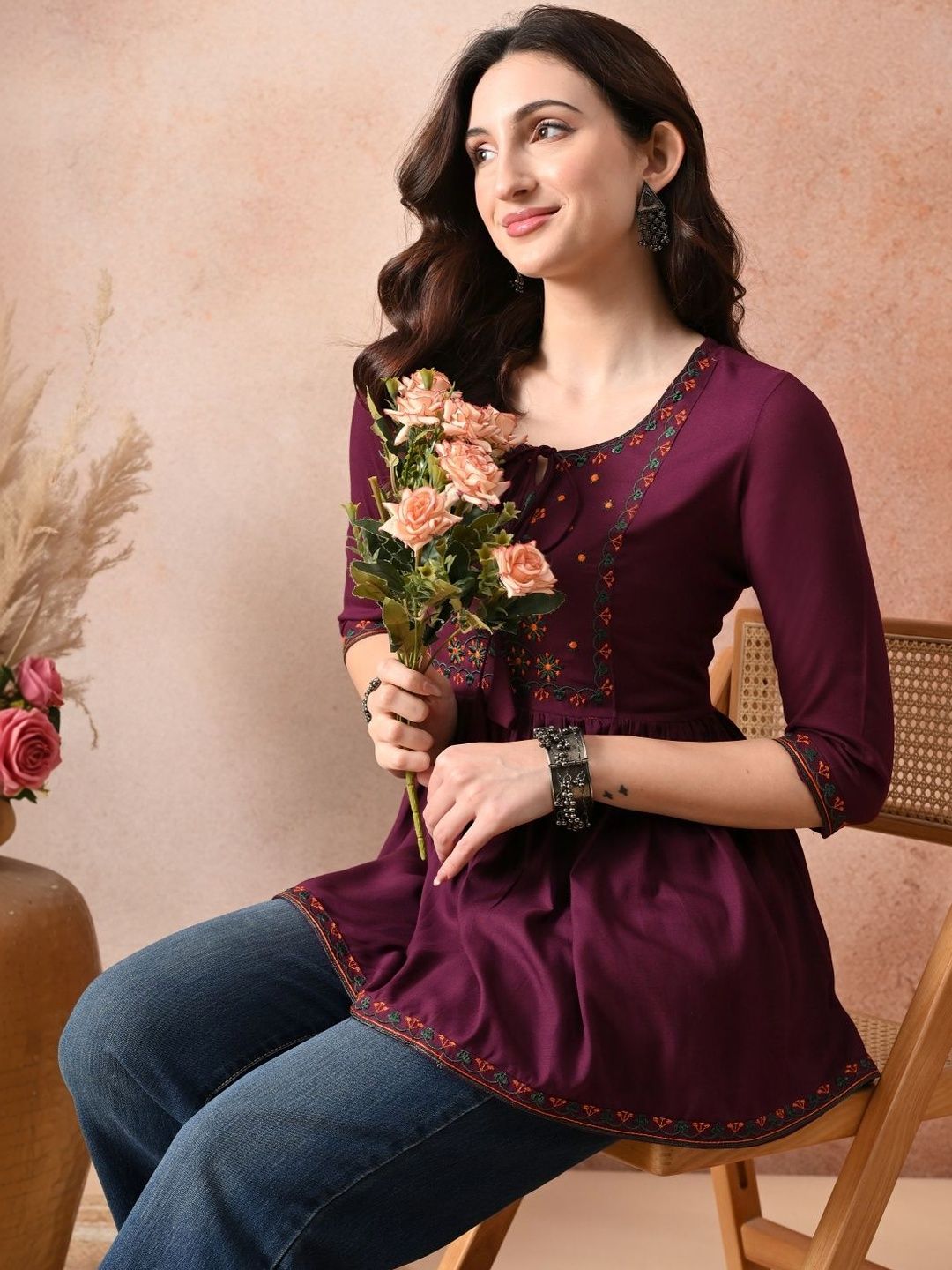 Anouk Rustic Anouk Rustic Ethnic Motifs Embroidered Thread Work Thread Work Empire Kurti