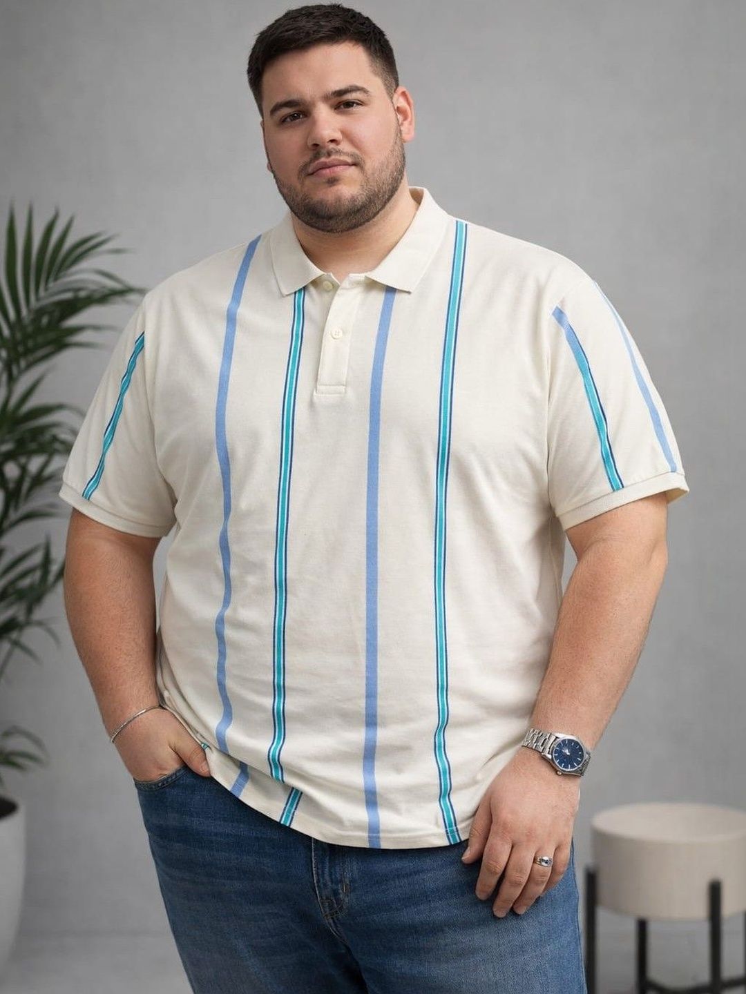 AUSTIVO Men Striped Polo Collar T-shirt