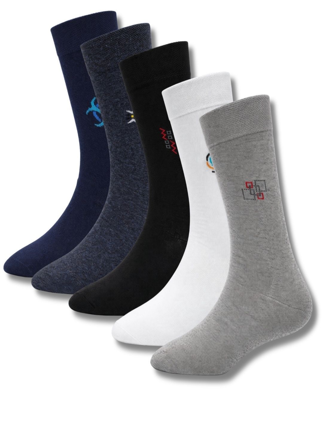 young arrow Men Pack of 5 Cotton Assorted Patterned Calf Length Socks
