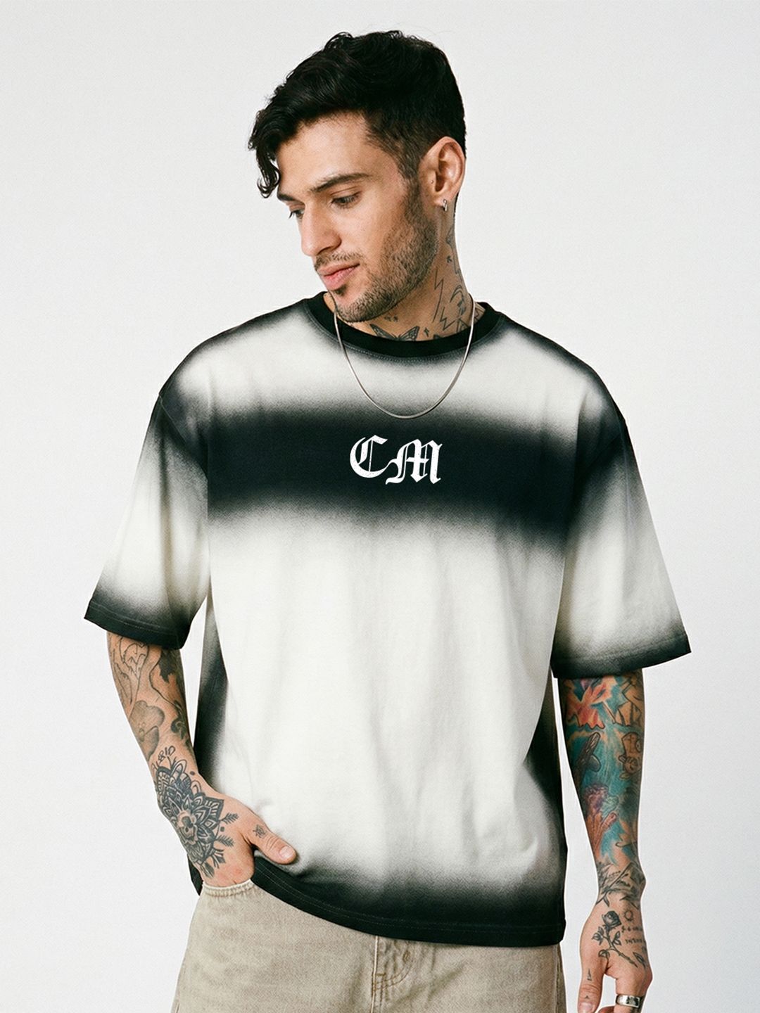 Crazymonk Colourblocked Drop-Shoulder Sleeves Cotton Oversized T-shirt