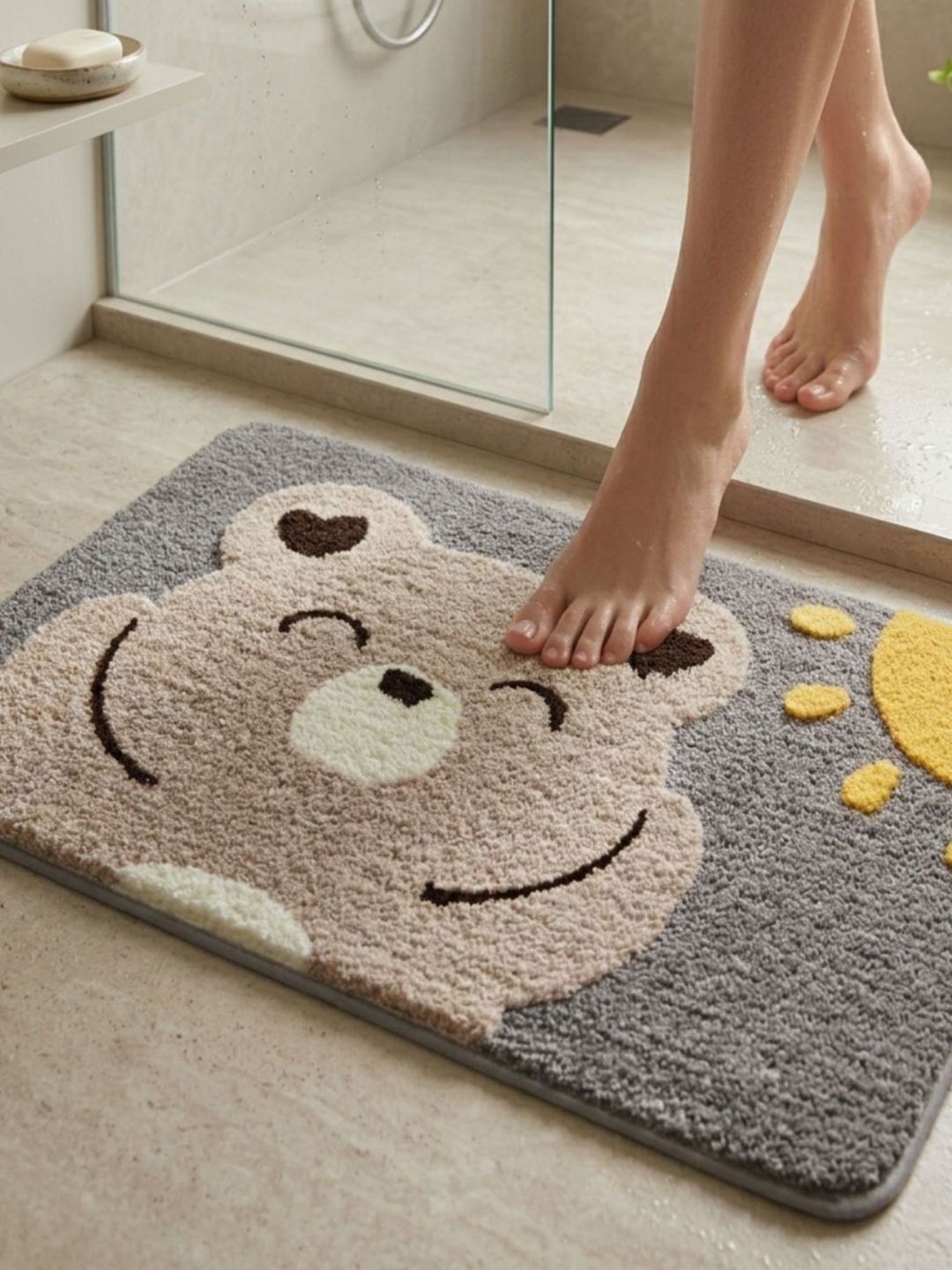 DREAM WEAVERZ Grey Anti-skid Bath Rugs
