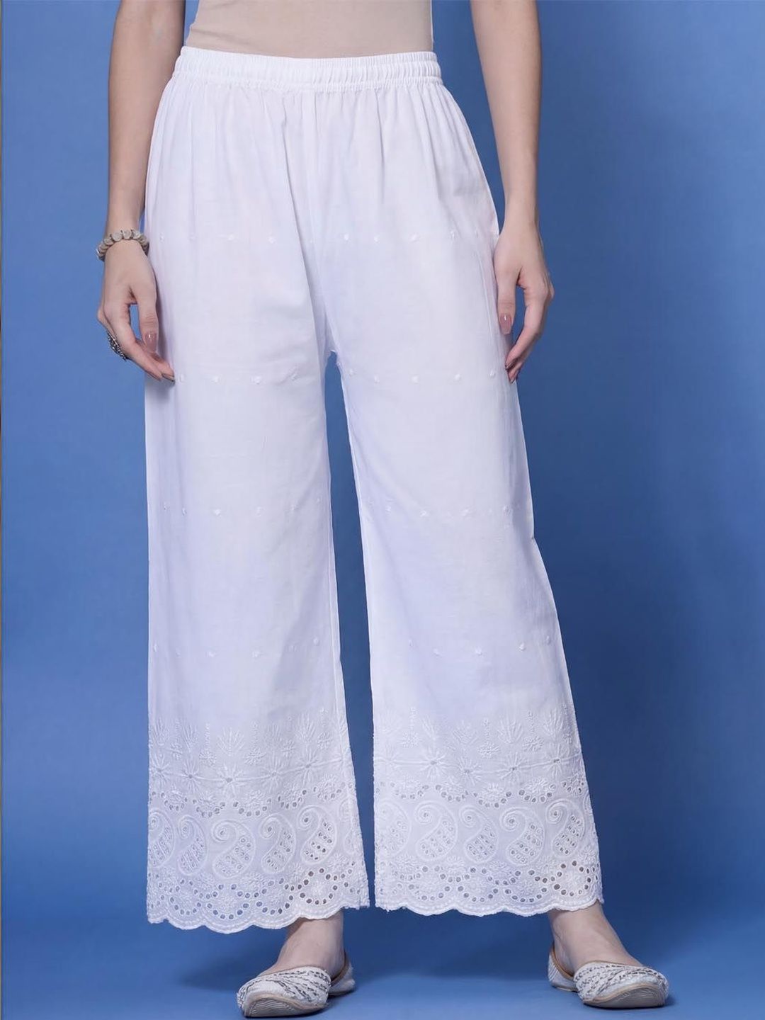 Clora Creation Women Pure Cotton Chikankari Palazzo