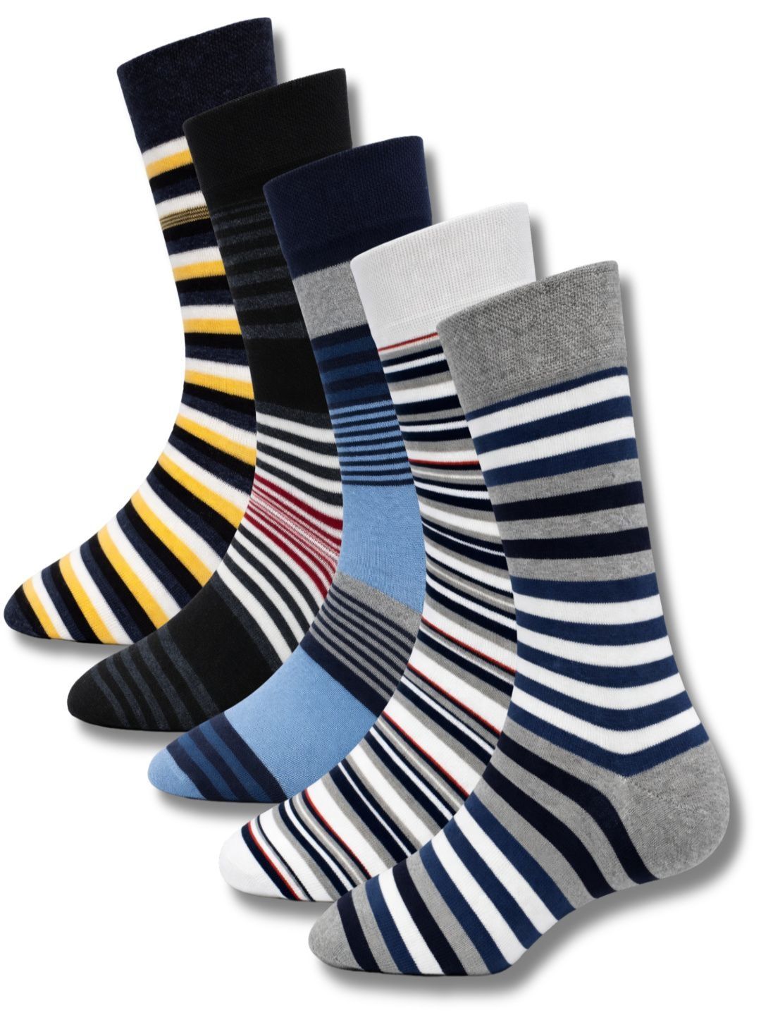 young arrow Men Pack of 5 Cotton Assorted Striped Calf Length Socks
