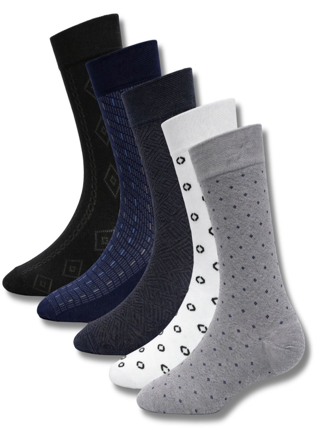 young arrow Men Pack of 5 Cotton Assorted Patterned Calf Length Socks