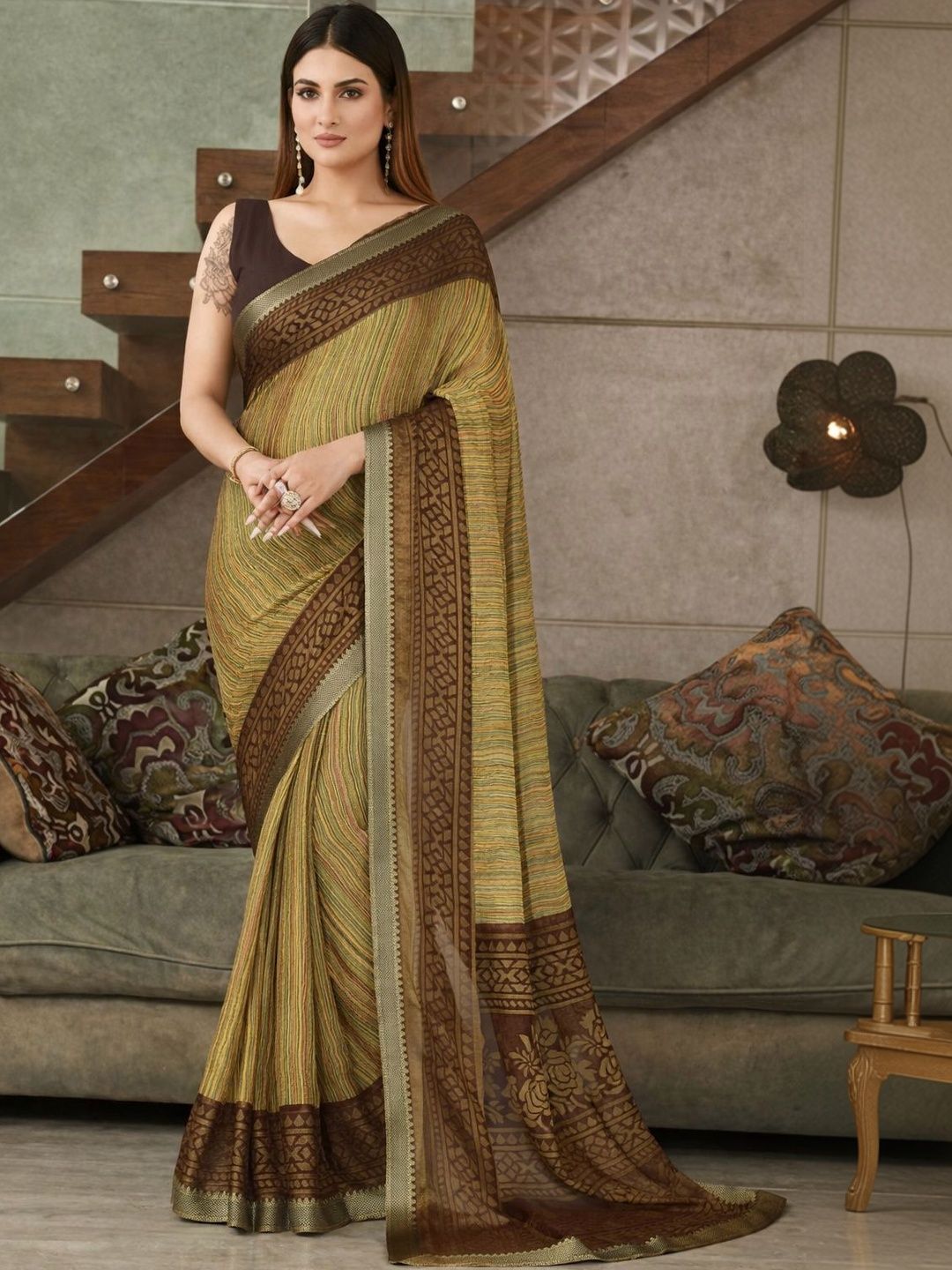 Sangria Printed Sarees With Unstitched Blouse Piece