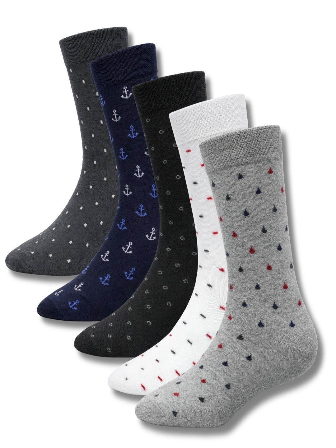 young arrow Men Pack of 5 Cotton Assorted Patterned Calf Length Socks