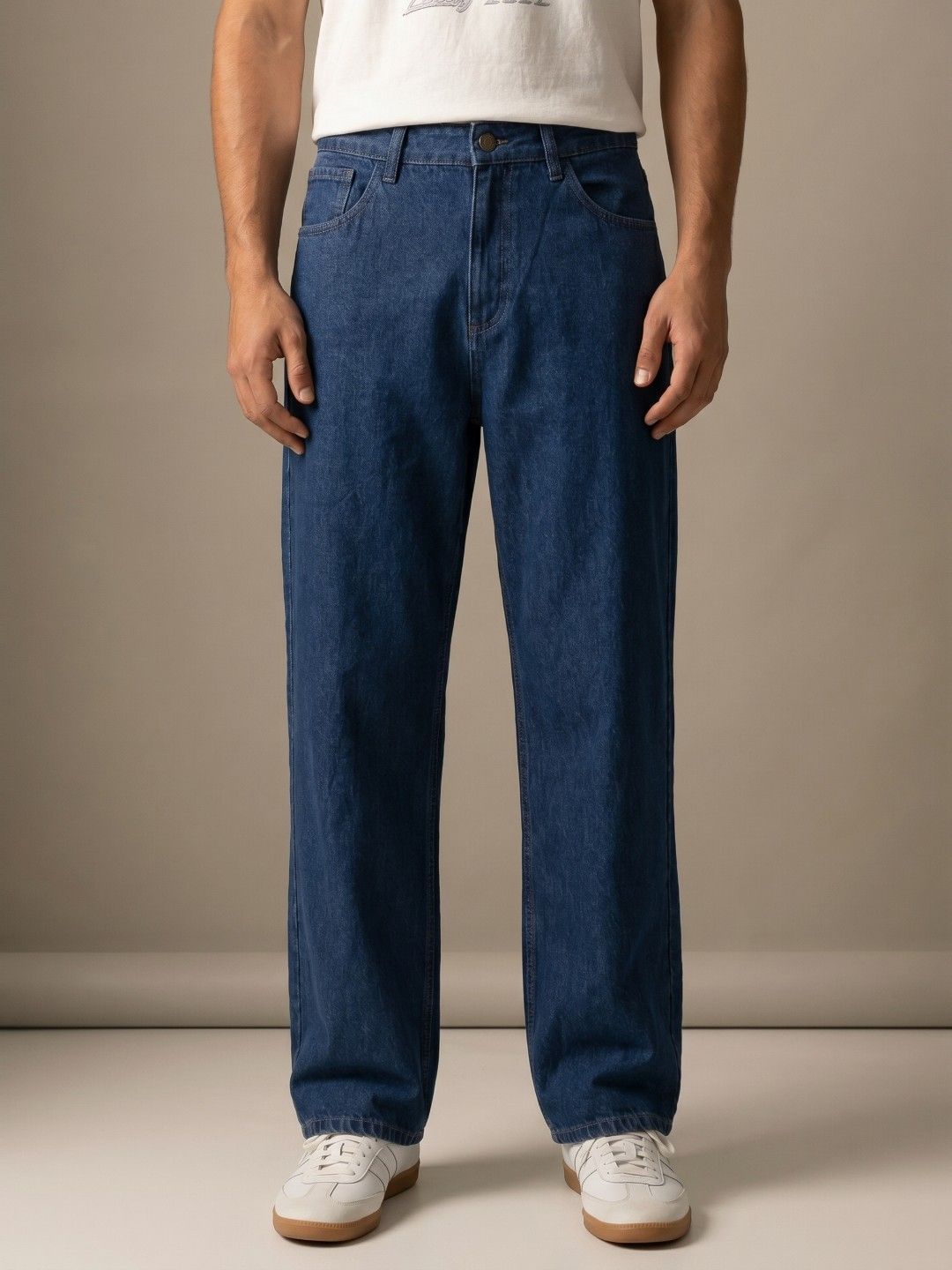 glitchez Men Baggy Fit Mid-Rise Light Fade Pure Cotton Jeans