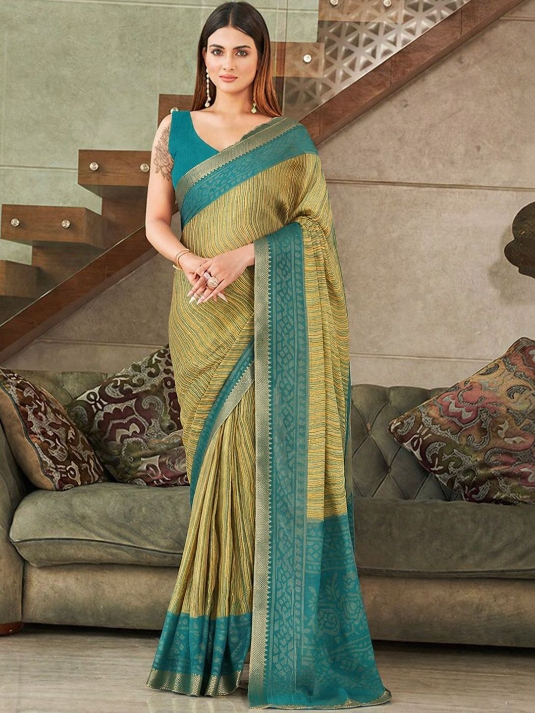 Sangria Printed Sarees With Unstitched Blouse Piece