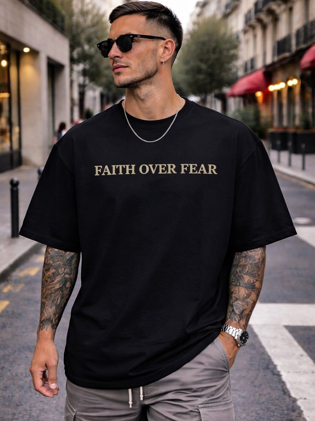 HASTEN Men Typography Printed Round Neck Pure Cotton Oversized T-shirt