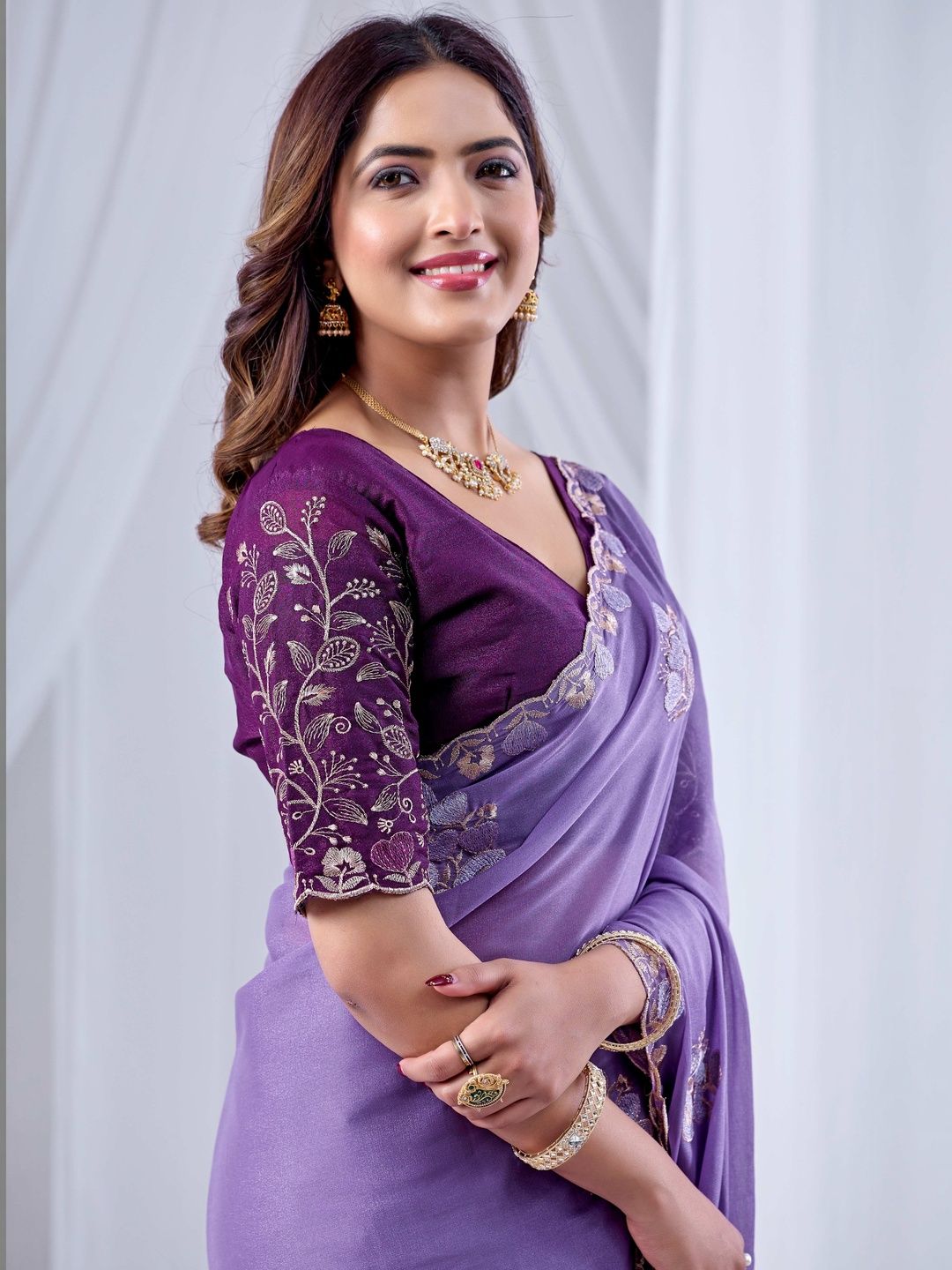 K 5 Fashion Floral Embroidered Pure Georgette Heavy Work Ikat Saree