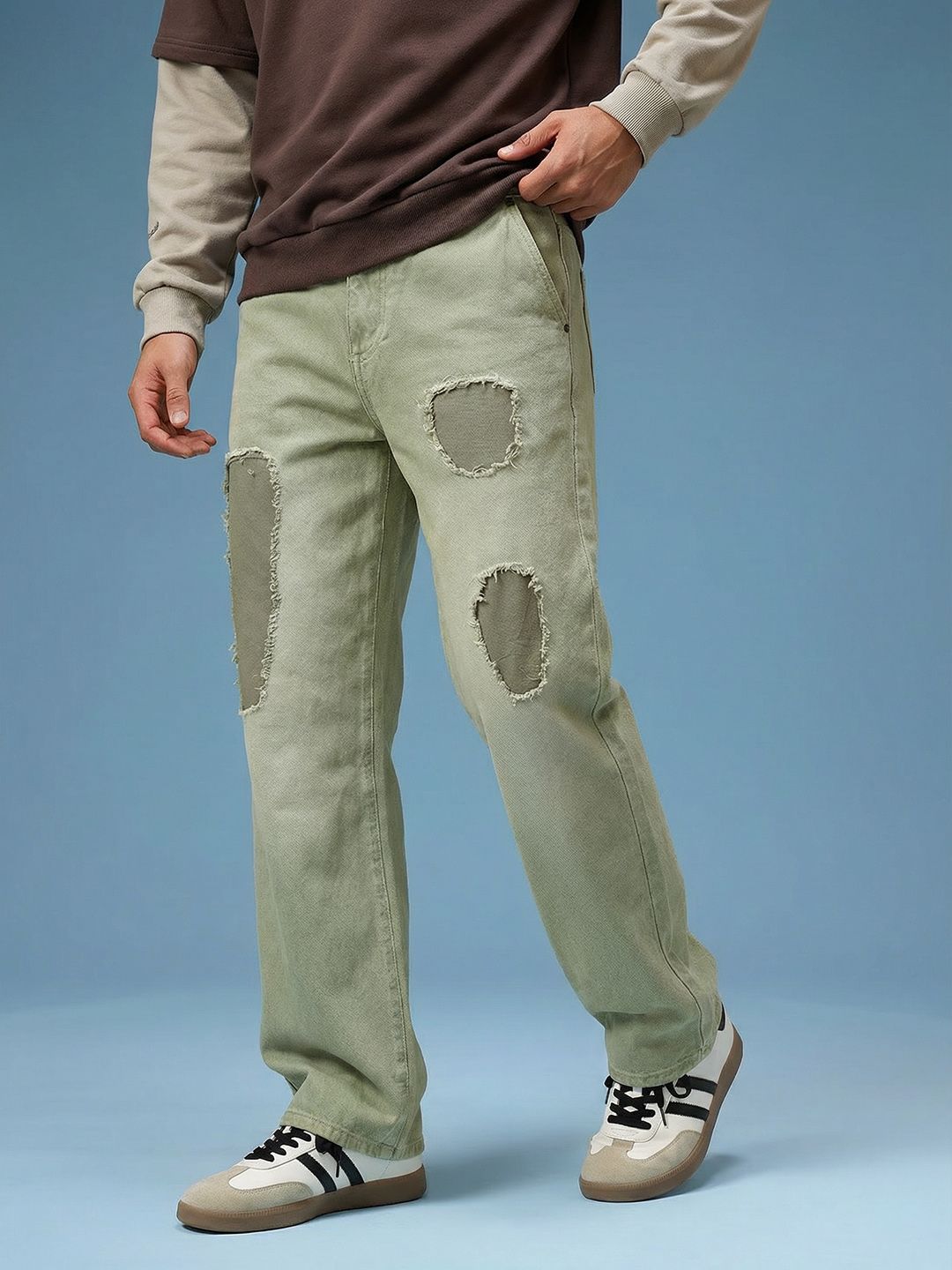 HERE&NOW Men Mid-Rise Mildly Distressed Pure Cotton Baggy Fit Jeans