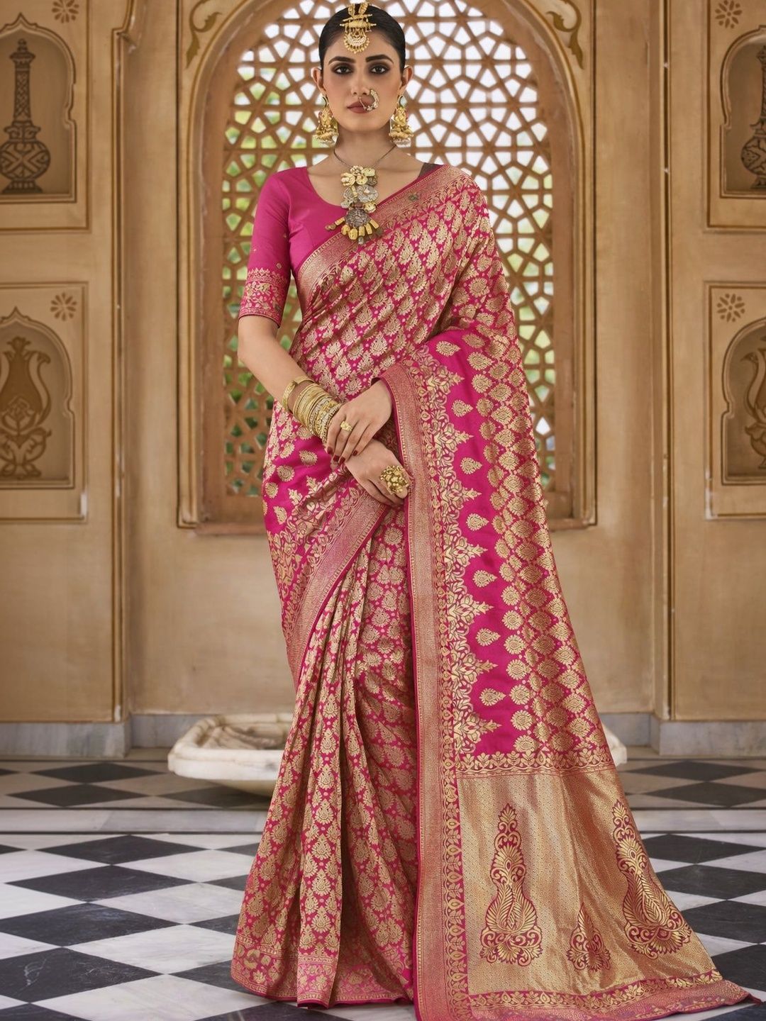 Sangria Woven Design Banarasi Sarees With Unstitched Blouse Piece
