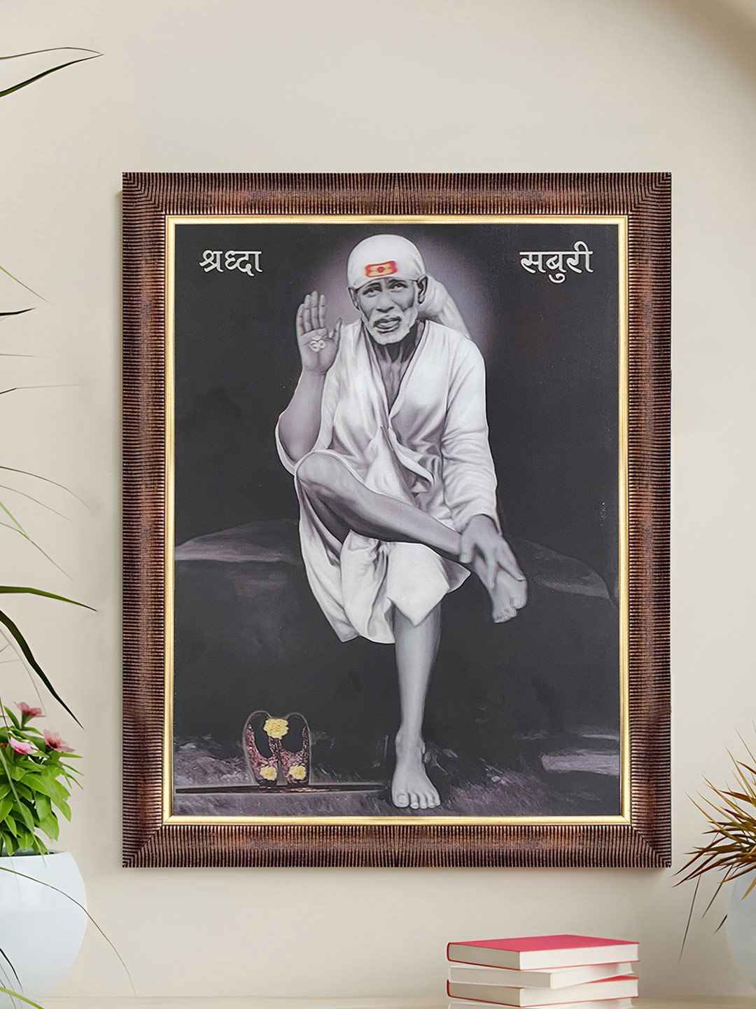 Art Street Art Street Black & Grey Sai Baba Printed Wooden 5D Religious Wall Art