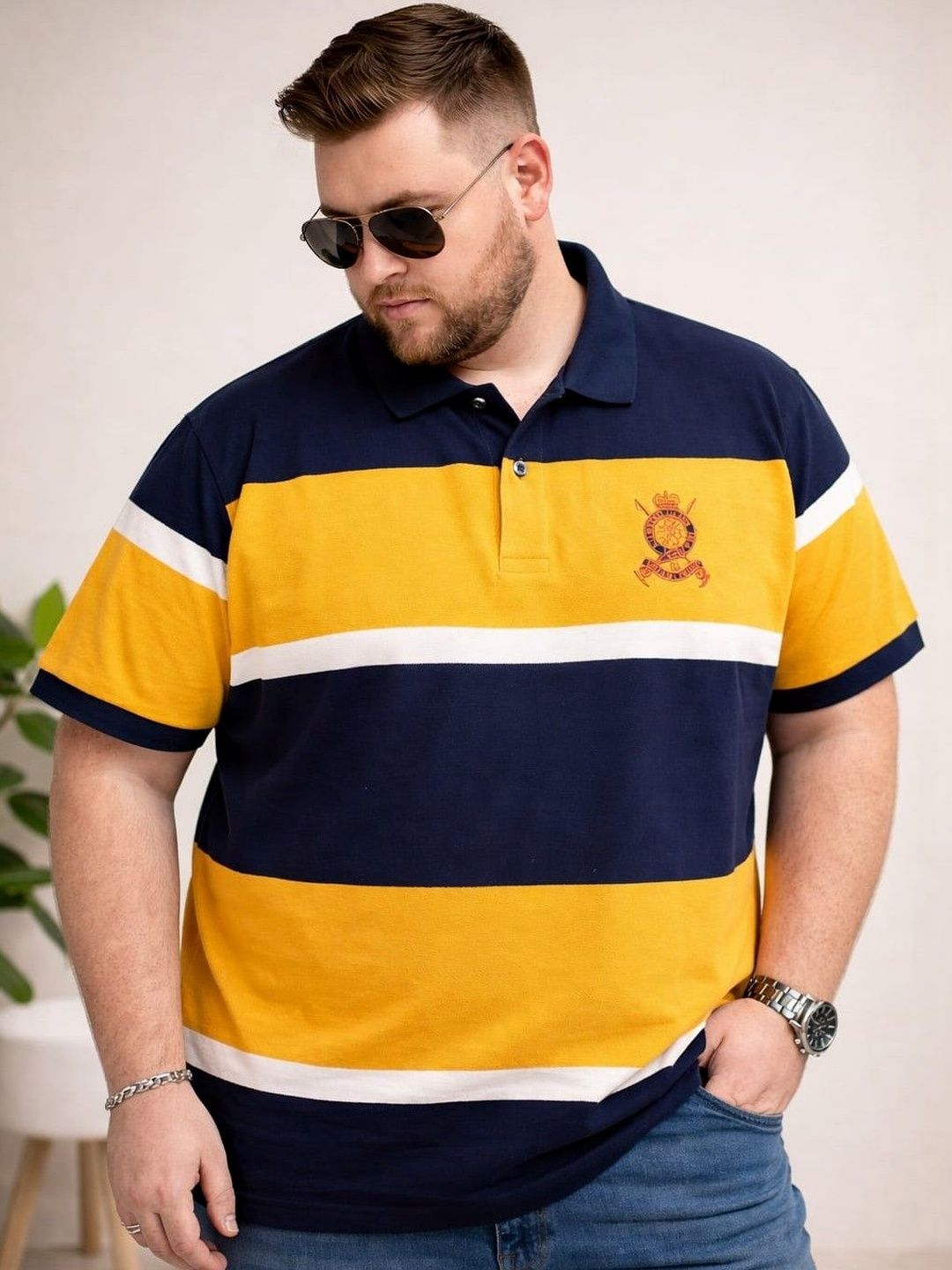 AUSTIVO Men Striped Polo Collar T-shirt