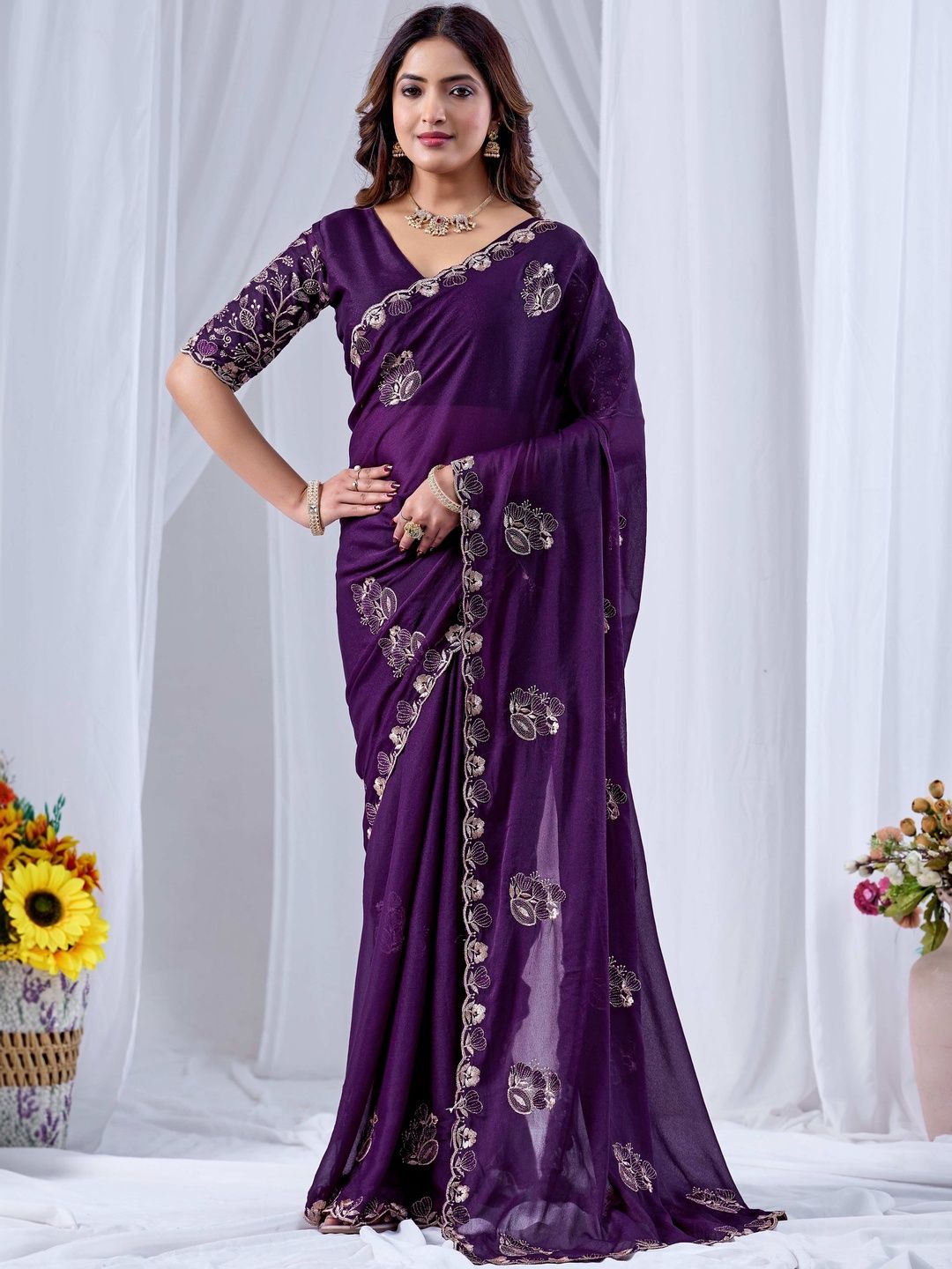 K 5 Fashion Embellished Embroidered Pure Georgette Heavy Work Ikat Saree