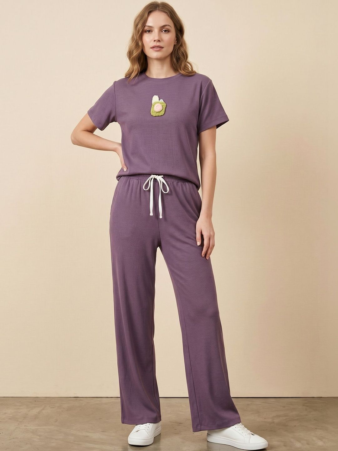 ETC X beebelle Knitted Self Design T-shirt with Trousers