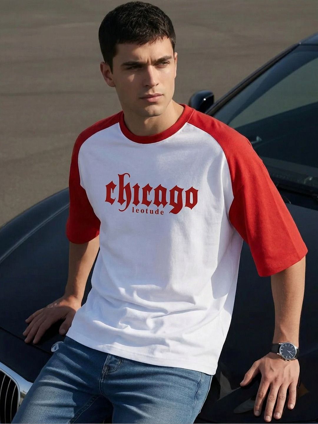 Leotude Men Typography Colourblocked T-shirt
