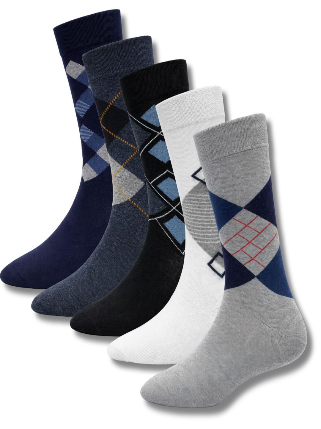 young arrow Men Pack of 5 Cotton Assorted Patterned Calf Length Socks