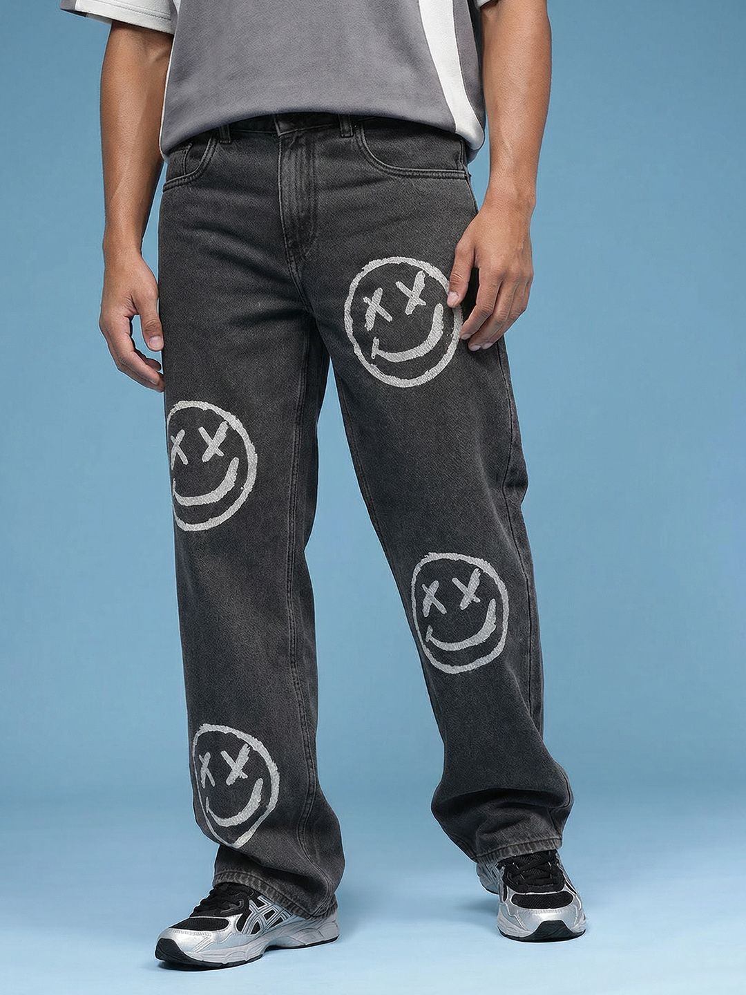 HERE&NOW Men Baggy Fit Printed Pure Cotton Jeans