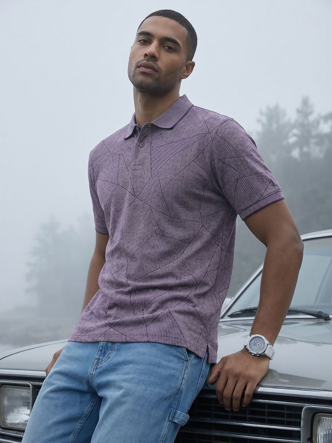The Roadster Life Co. Printed Polo Collar T-shirt