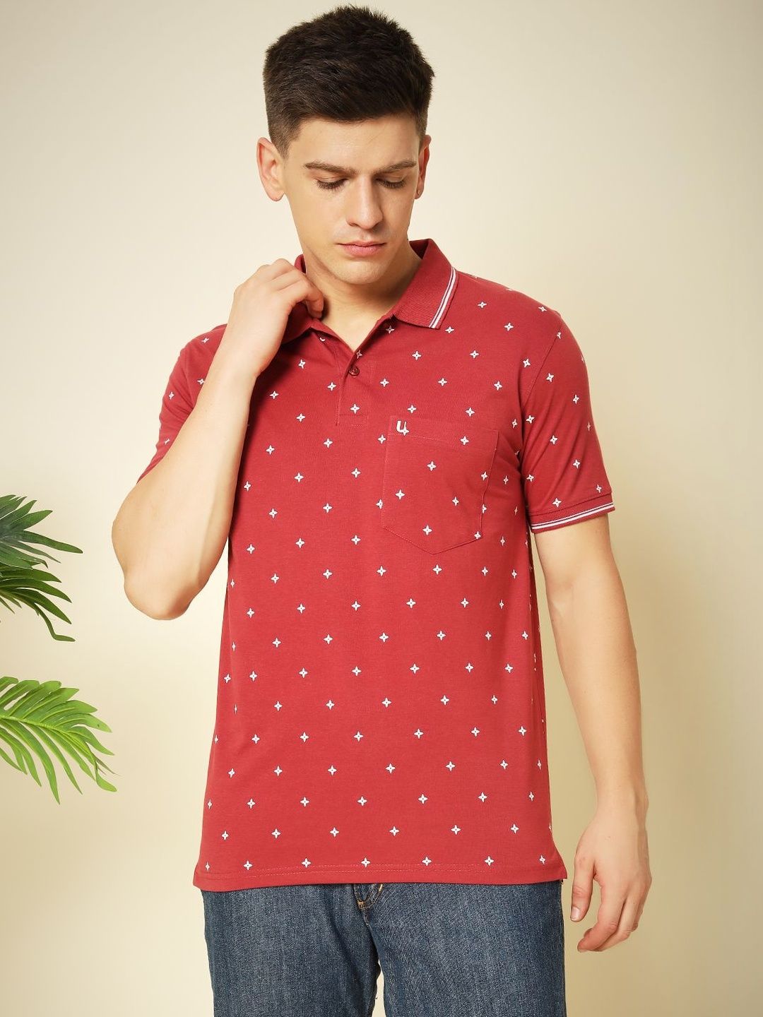 UNIBERRY JEANS Men Printed Polo Collar Pockets T-shirt