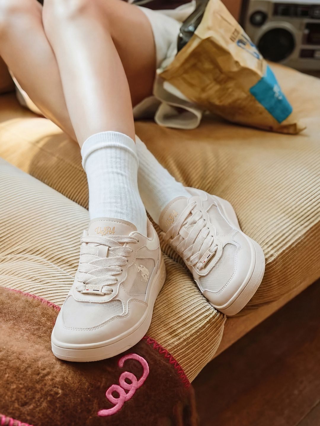 Women Colourblocked PU Sneakers U.S. Polo Assn. Women Zira Beige Sneakers Shoes