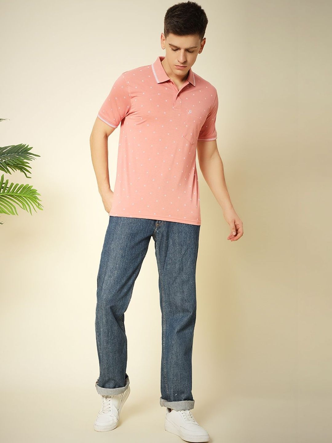 UNIBERRY JEANS Men Printed Polo Collar Pockets T-shirt