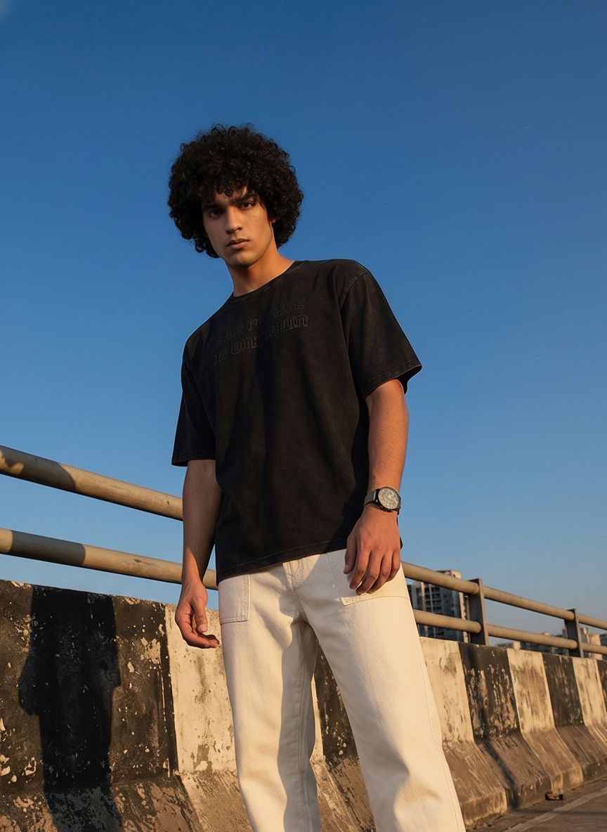 The Roadster Life Co. Typography Embroidered Pure Cotton Relaxed Fit T-shirt
