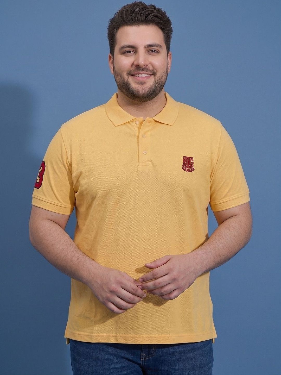 bigbanana Men Plus Size Polo Collar Anti Odour Applique T-shirt