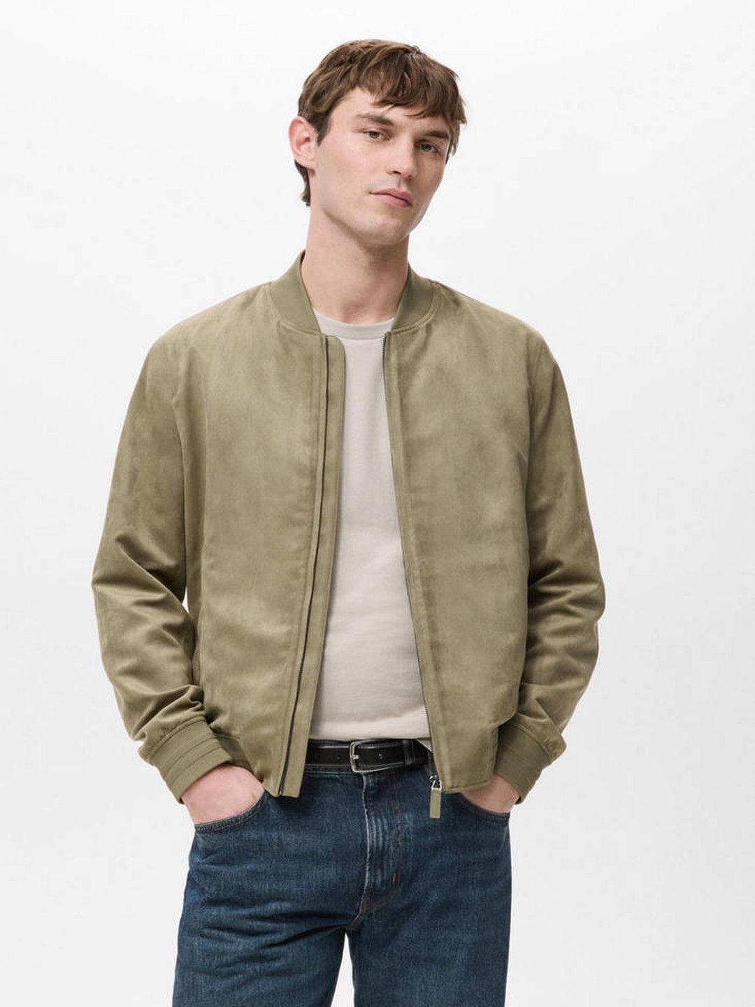 MANGO MAN Stand Collar Bomber Jacket