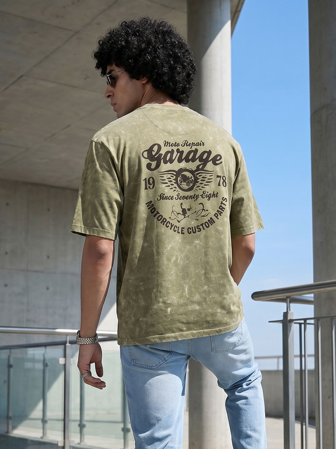 The Roadster Life Co. Typography Printed Drop-Shoulder Sleeves Oversized T-shirt