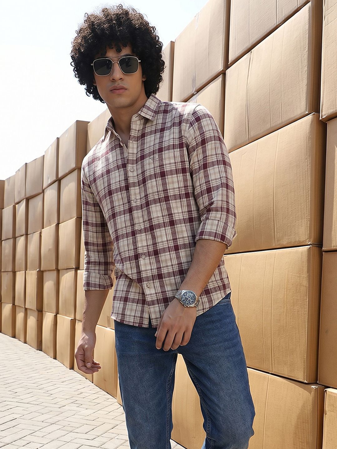 The Roadster Lifestyle Co. Men Premium Cotton Linen Regular Fit Checked Casual Shirt