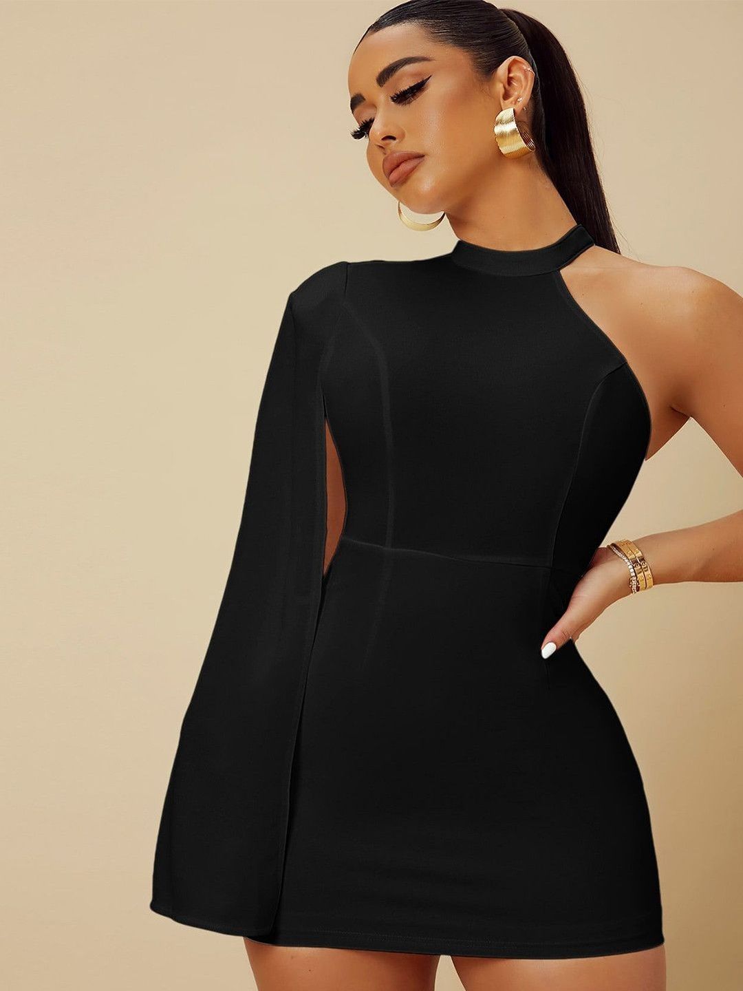 Stylecast X Kotty Halter Neck Cape Sleeve Bodycon Mini Dress