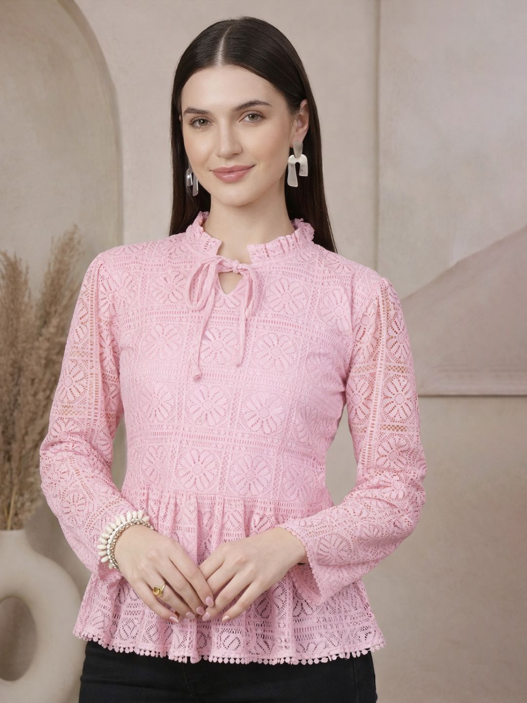 Buy 69 FASHION STREET Tie-Up Neck Ruffles Net Peplum Top - Tops