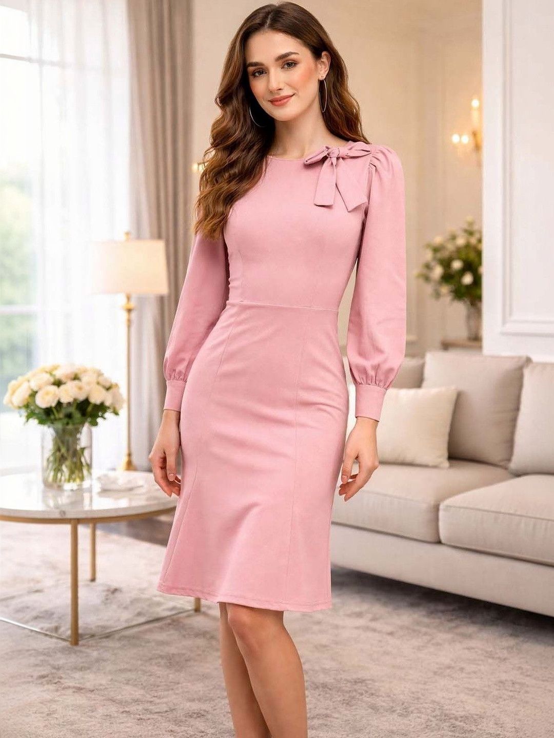Stylecast X Kotty Puff Sleeve Sheath Dress