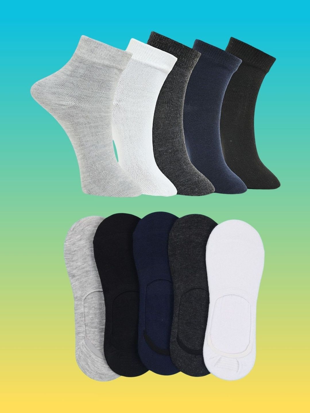 MJE Men Pack of 10 Cotton Blend Assorted Ankle Length Socks