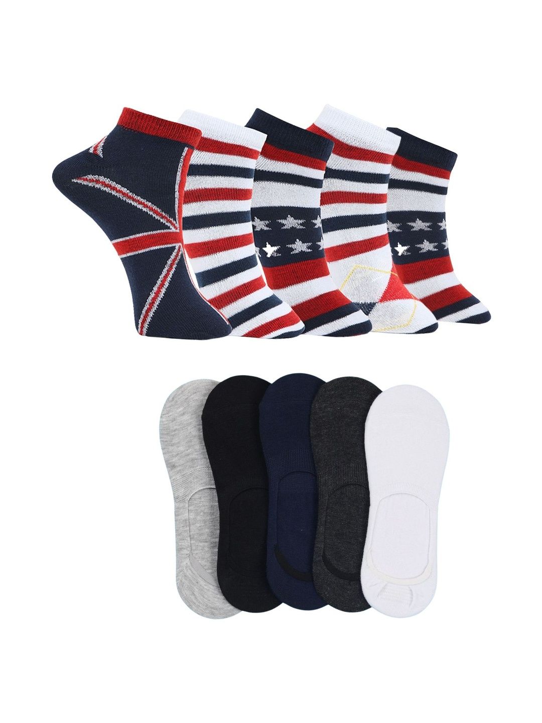 MJE Men Pack of 10 Cotton Blend Assorted Patterned Shoe Liners Socks