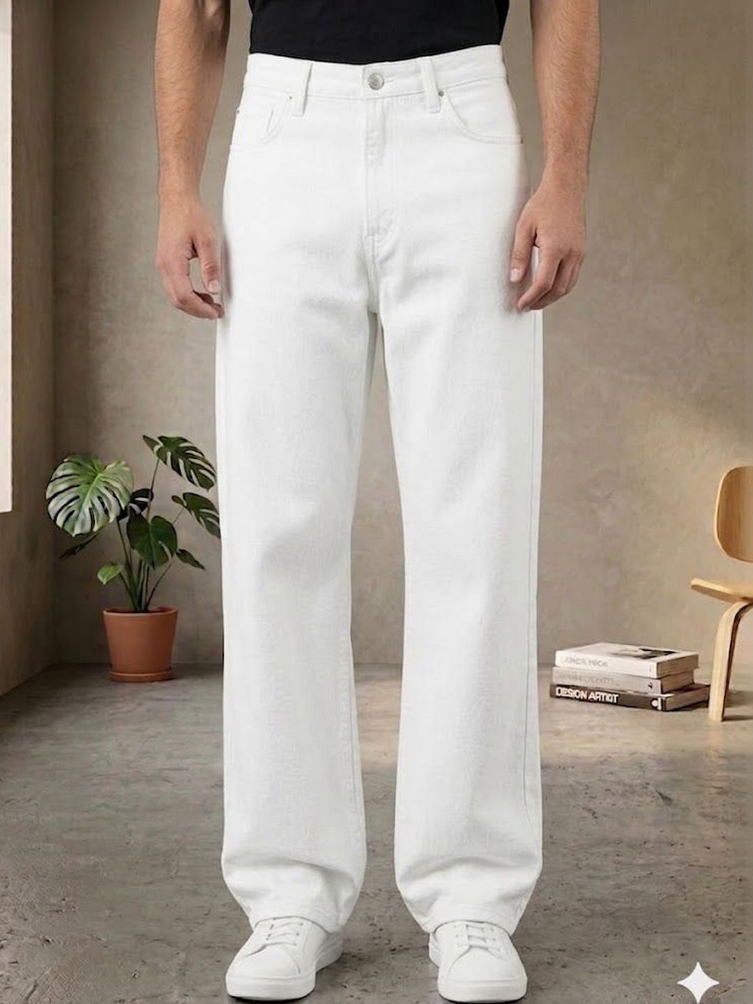 NIFFER FASHION Men Jean Wide Leg Mid-Rise Applique Jeans