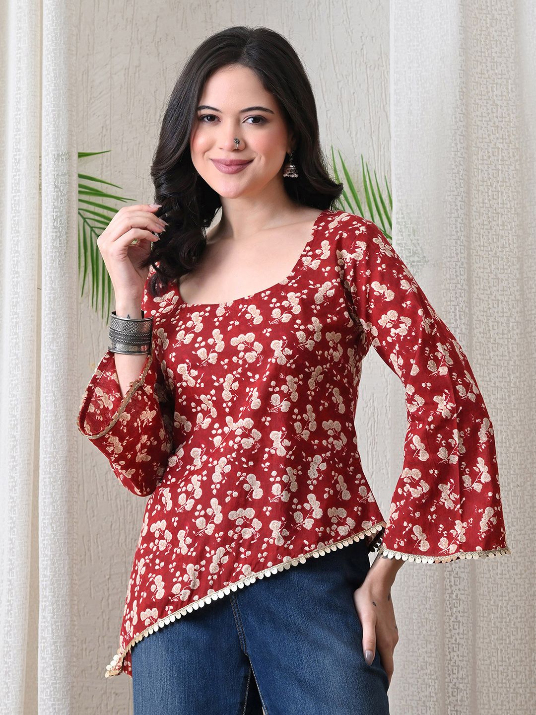 Anouk Rustic Floral Printed Square Neck Pure Cotton Kurti