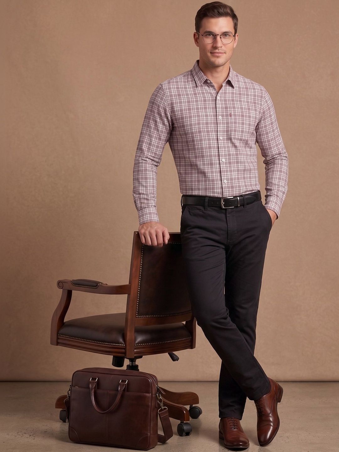 FOMO Men Slim Fit Tartan Checks Checked Casual Shirt